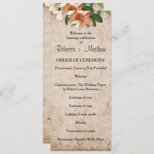 Vintages Apricot Lilies Hochzeitsprogramm Programm (Vorne/Hinten)