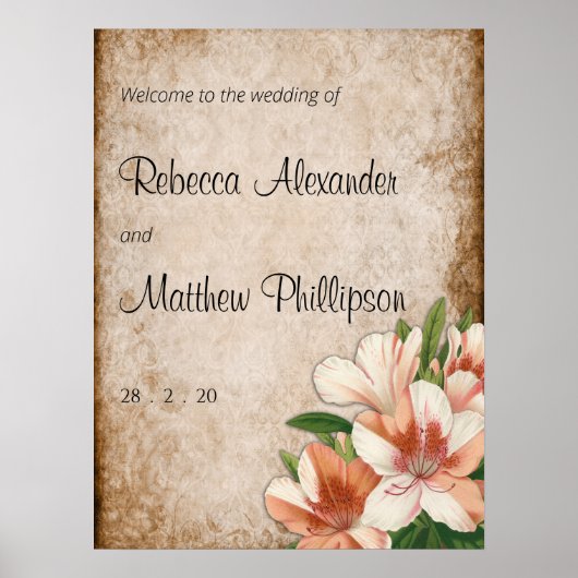 Vintages Apricot Lilies Hochzeitswillkommen Poster (Vorne)