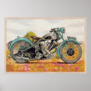 Vintages Aqua-blauer Motorrad-Druck Poster