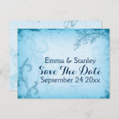 Vintages Aqua-Blue-Blätter Save the Date Ankündigungspostkarte (Vorne/Hinten)