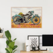 Vintages Aqua Blue Motorrad Poster (Heimbüro)
