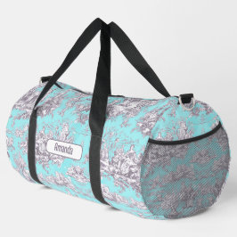 Vintages Aqua-Blue-Toile de jouy Monogram Duffle Bag