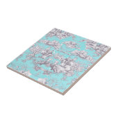 Vintages Aqua-Blue-Toile de jouy Monogram Fliese (Seite)