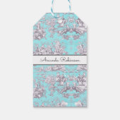 Vintages Aqua-Blue-Toile de jouy Monogram Geschenkanhänger (Rückseite)