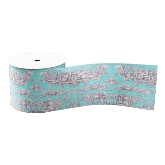 Vintages Aqua-Blue-Toile de jouy Monogram Ripsband (Spule)