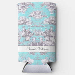 Vintages Aqua-Blue-Toile de jouy Monogram Selters Dosenkühler