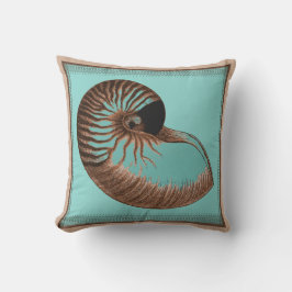 Vintages Aqua Chambered Nautilus Muschel Pilz Kissen