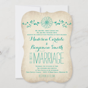 Vintages Aqua Daisy Rustikale Hochzeitseinladungen Einladung