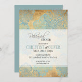 Vintages Aqua Damask Probe Abendessen Einladung (Vorne/Hinten)