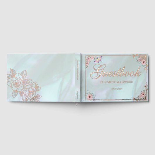 Vintages Aqua Peony Wedding Foil Gästebuch (Voll)