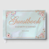 Vintages Aqua Peony Wedding Foil Gästebuch (Vorderseite)
