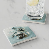 Vintages Aqua und Goldlilie Steinuntersetzer