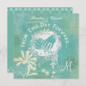 Vintages Aqua von diesem Tag auf Hochzeitsreise Einladung (Vorne/Hinten)