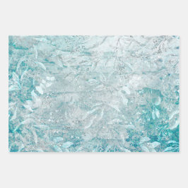 Vintages Aqua Wrapping Paper Flachblatt Set 3 Geschenkpapier Set