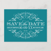 Vintages Aquamarines Blaues Blüh Hochzeit Sichern Ankündigungspostkarte (Vorderseite)