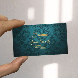 Vintages aquamarines Damast-Gold Scissor Visitenkarte