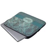 Vintages aquamarines Damastmonogramm Laptopschutzhülle (Vorne Knopf)