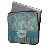 Vintages aquamarines Damastmonogramm Laptopschutzhülle (Vorderseite Links)