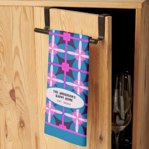 Vintages Aquamarines Fuchsia Eggplant Geometrische Geschirrtuch