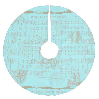 Vintages aquamarines musikalisches nautischblatt polyester weihnachtsbaumdecke