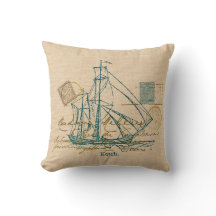 Vintages Aquamarines Segelschiff Nautical Pillow