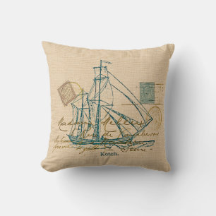 Vintages Aquamarines Segelschiff Nautical Pillow Kissen