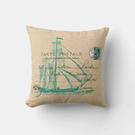 Vintages Aquamarines Segelschiff Nautical Pillow Kissen
