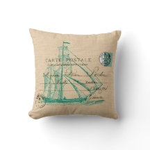 Vintages Aquamarines Segelschiff Nautical Pillow