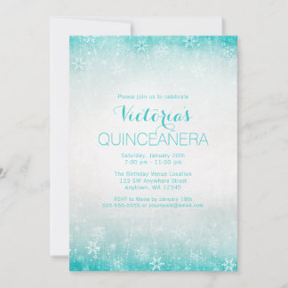Vintages Aquamarines Winterwonderland Quinceanera Einladung