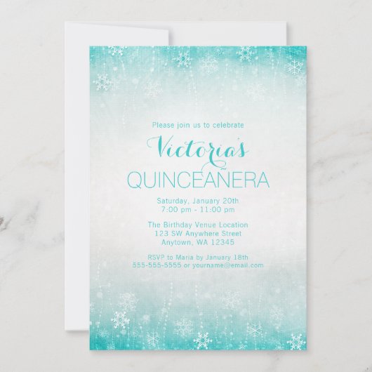 Vintages Aquamarines Winterwonderland Quinceanera Einladung (Vorderseite)