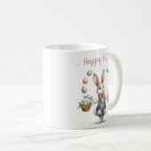 Vintages Aquarell Bunny Juggling Ostereier Kaffeetasse (VorderseiteRechts)