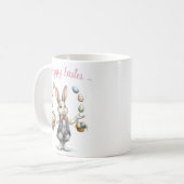 Vintages Aquarell Bunny Juggling Ostereier Kaffeetasse (Vorderseite Links)