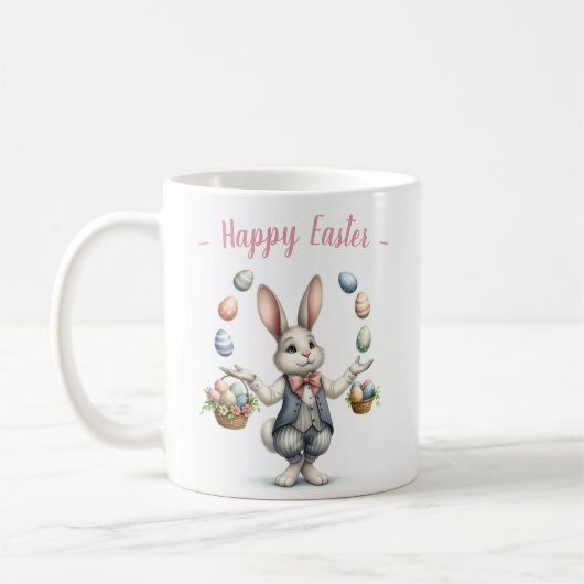 Vintages Aquarell Bunny Juggling Ostereier Kaffeetasse (Links)