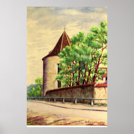 Vintages Aquarell Ein Weinberg in Frankreich Poster (Vorne)