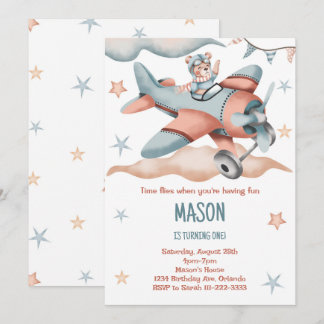 Vintages Aquarellflugzeug zum Geburtstag Einladung