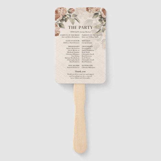 Vintages Aquarellrost Terrakotta-Rose-Programm Fächer (Rückseite)