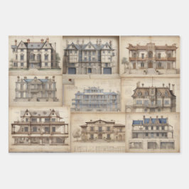 Vintages architektonisches Ephemera-Dekoupage Geschenkpapier Set