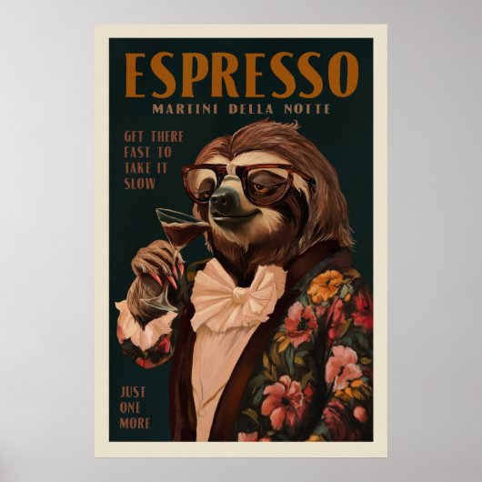 Vintages Art Deco Espresso Martini Drink Sloth Poster (Vorne)