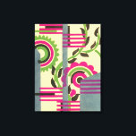 Vintages Art Deco Jazz Pochoir Geometrisches Muste Leinwanddruck<br><div class="desc">Vintage Illustration Art Deko Jazz pochoir Tapete Muster von Serge Gladky aus Nouvelles Compositions Decoratives, Paris, 1929. Pochoir ist eine Schablonentechnik, die in surrealistischen Malereien üblich ist. Ein elegantes und chic kubistisches Blumendesign mit geometrischen Formen und Farben. Rosa Blume mit grünen Blätter aus einem Frühlingspark auf einem gelben Hintergrund. Ein...</div>