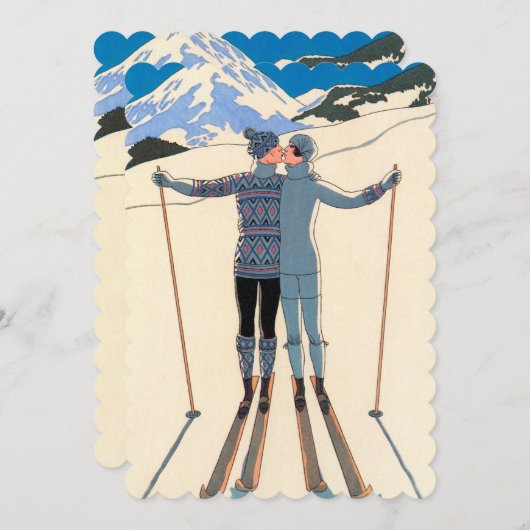 Vintages Art Déco, Liebhaber der Schneehochzeit Einladung (Vorne/Hinten)