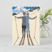 Vintages Art Déco, Liebhaber der Schneehochzeit Einladung (Stehend Vorderseite)