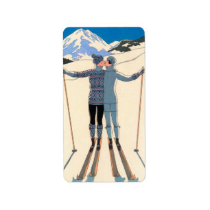 Vintages Art Deco, Liebhaber des Schnees von Georg Adressaufkleber