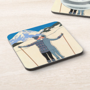 Vintages Art Deco, Liebhaber des Schnees von Georg Getränkeuntersetzer