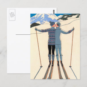 Vintages Art Deco, Liebhaber des Schnees von Georg Postkarte