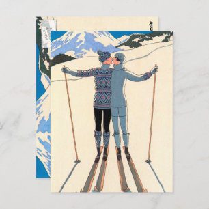 Vintages Art Deco, Liebhaber des Schnees von Georg Postkarte