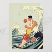 Vintages Art Déco, Liebhaber Kiss am Strand (Vorne/Hinten)