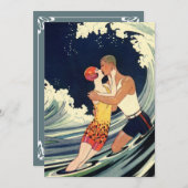 Vintages Art Déco, Liebhaber Kiss am Strand (Vorne/Hinten)