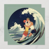 Vintages Art Déco, Liebhaber Kiss am Strand (Vorne/Hinten)