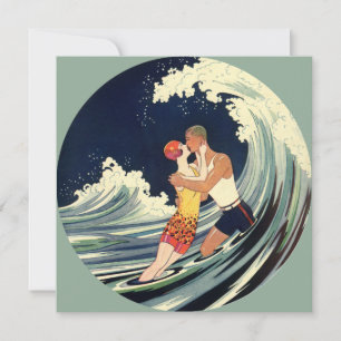 Vintages Art Déco, Liebhaber Kiss am Strand