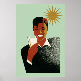 Vintages Art Deco, Mann mit Cocktail in der Sonne Poster